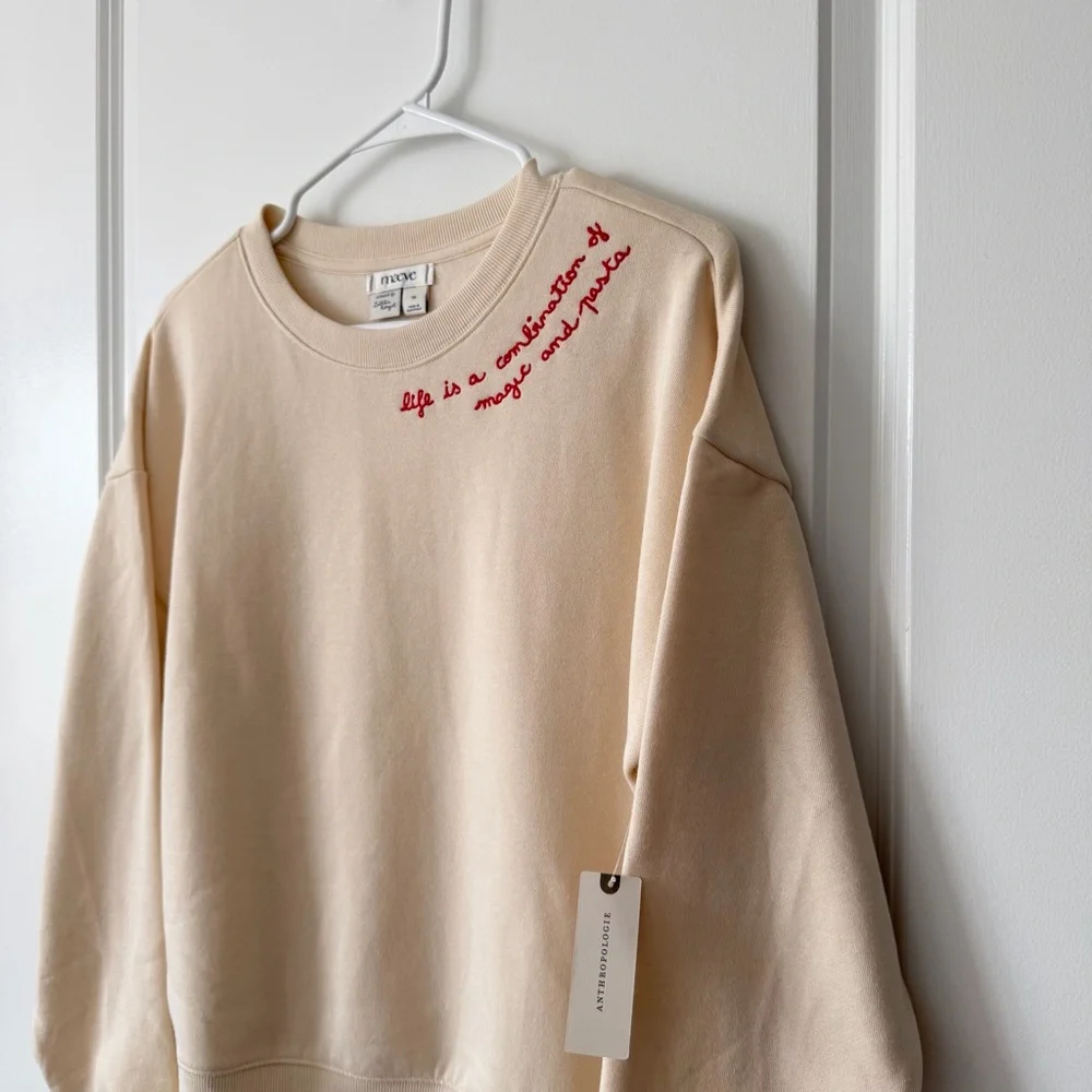Anthropologie Cute Cream Sweatshirt with Red Embroidery - Picture 3 of 9